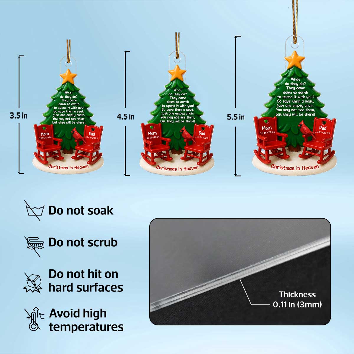 Christmas In Heaven Save A Seat 3D Effect - Personalized Acrylic Ornament - Christmas Memorial Keepsake For Family
