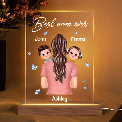 Mom Carrying Kids On Shoulder Best Mom Grandma Ever Personalized Acrylic LED Night Light