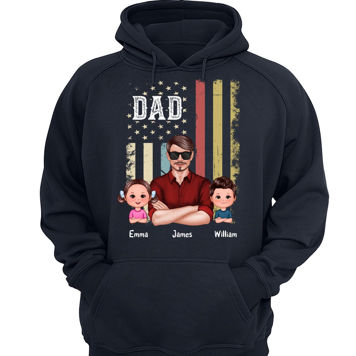 Dad Grandpa Flag Man & Doll Kids Personalized Shirt