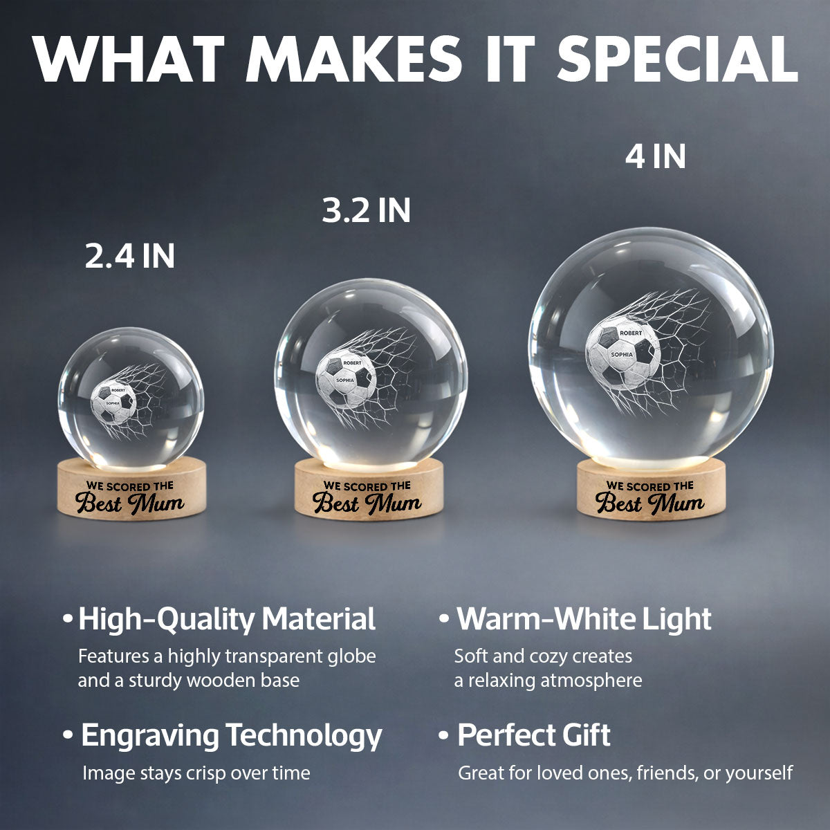 We Scored The Best Mum - Personalised Crystal Ball LED Night Light - Gift For UK Football Mum