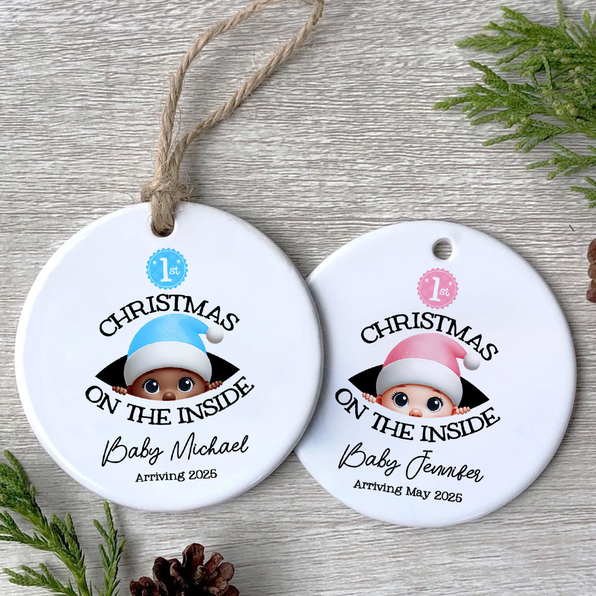 [Custom Skin Tone] Personalized Baby's First Christmas On the Inside Ornament, Custom Pregnancy Reveal Ornament, Expecting Parents