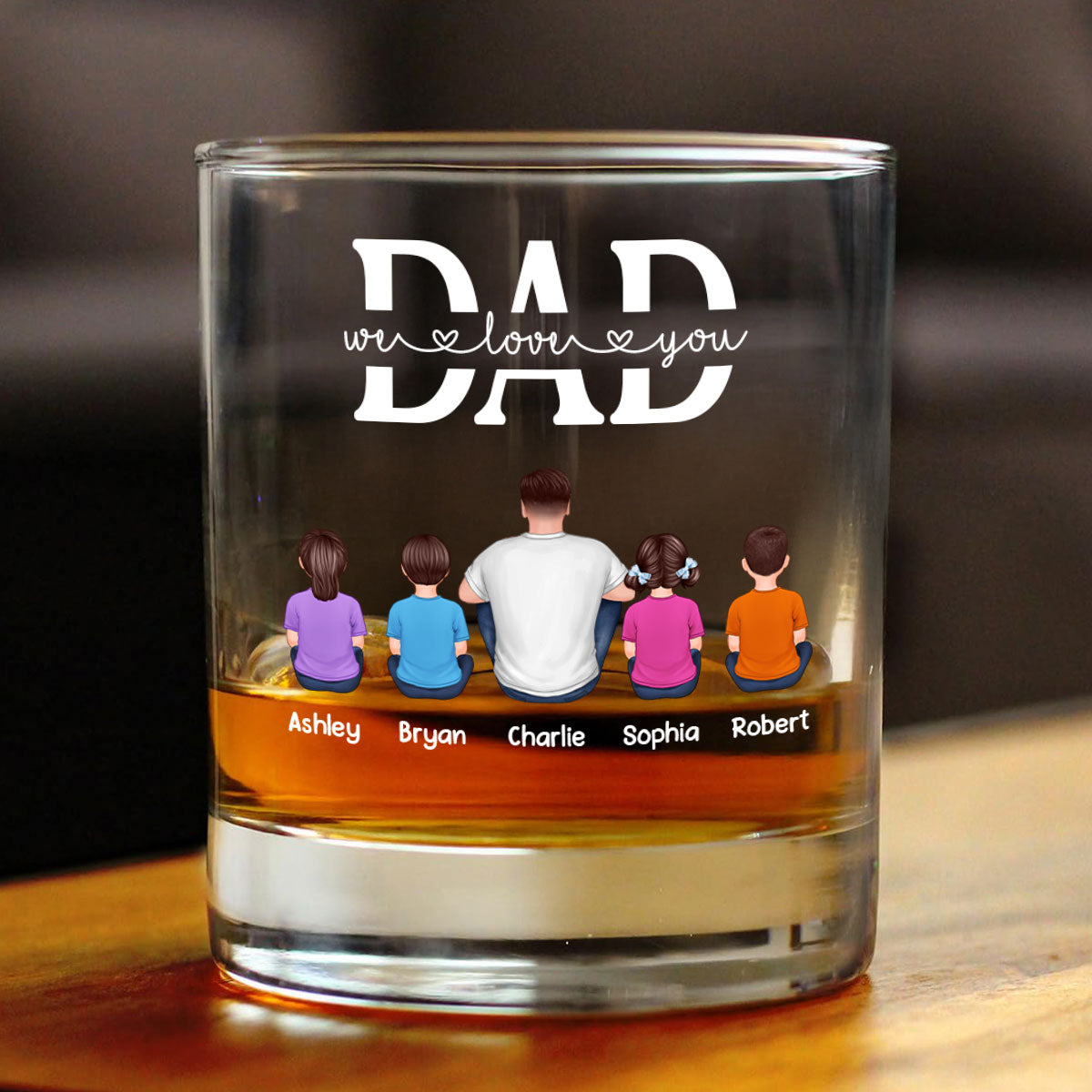 Best Dad Ever Back View Man Kids Dog Cat Personalized Whiskey Glass, Wine Glass, Father's Day Gift for Dad