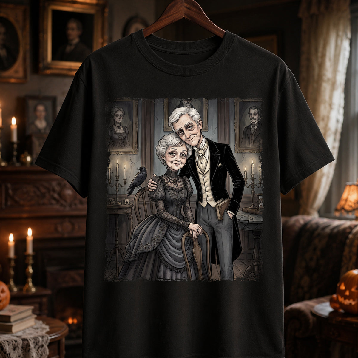 Custom Gothic Couple Portrait from Photo - Personalized Shirt - Couple Halloween Matching Shirts, Anniversary Gift for Her, for Him