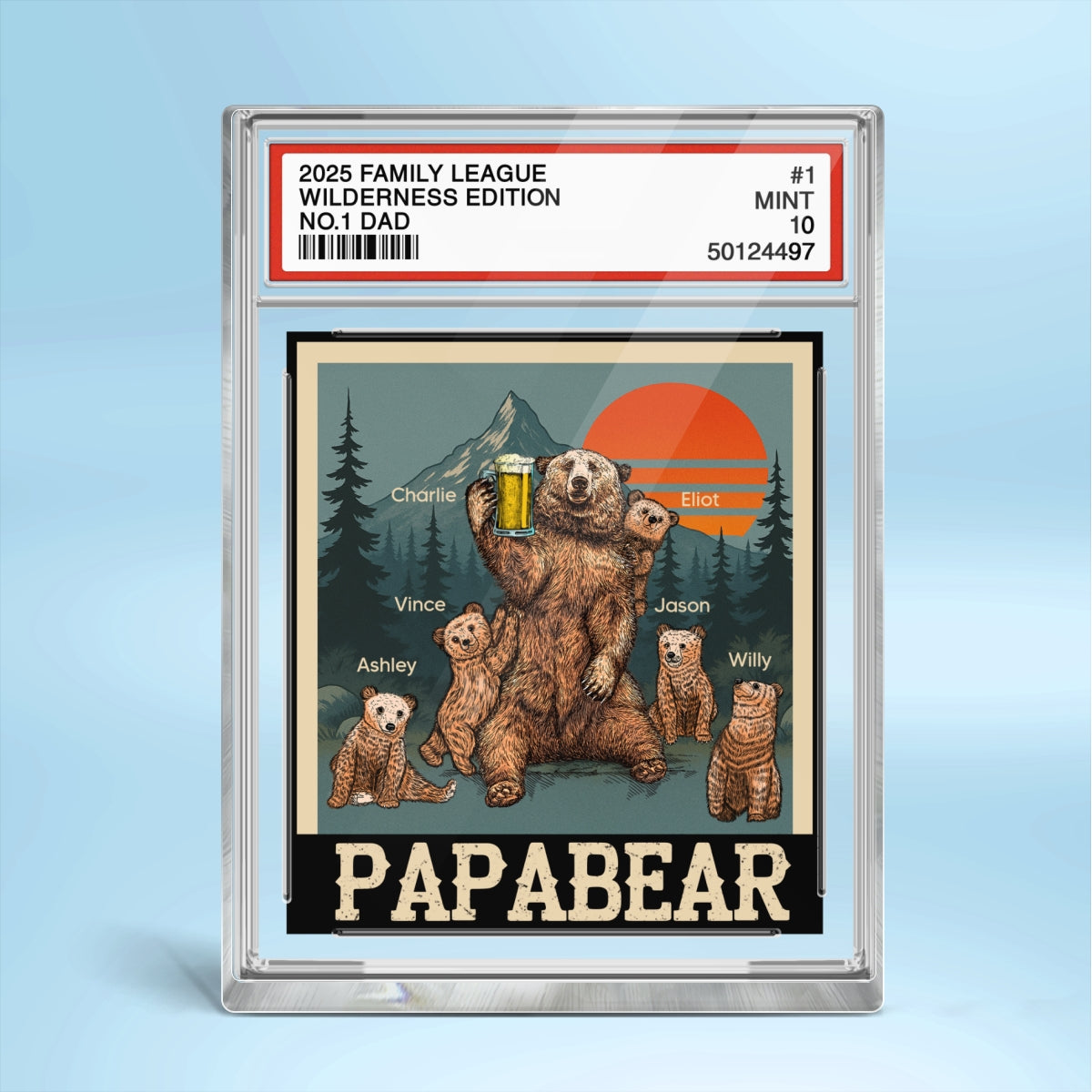 Papabear Dad & Kids Bear Retro Trading Card Style Personalized Acrylic Block Plaque