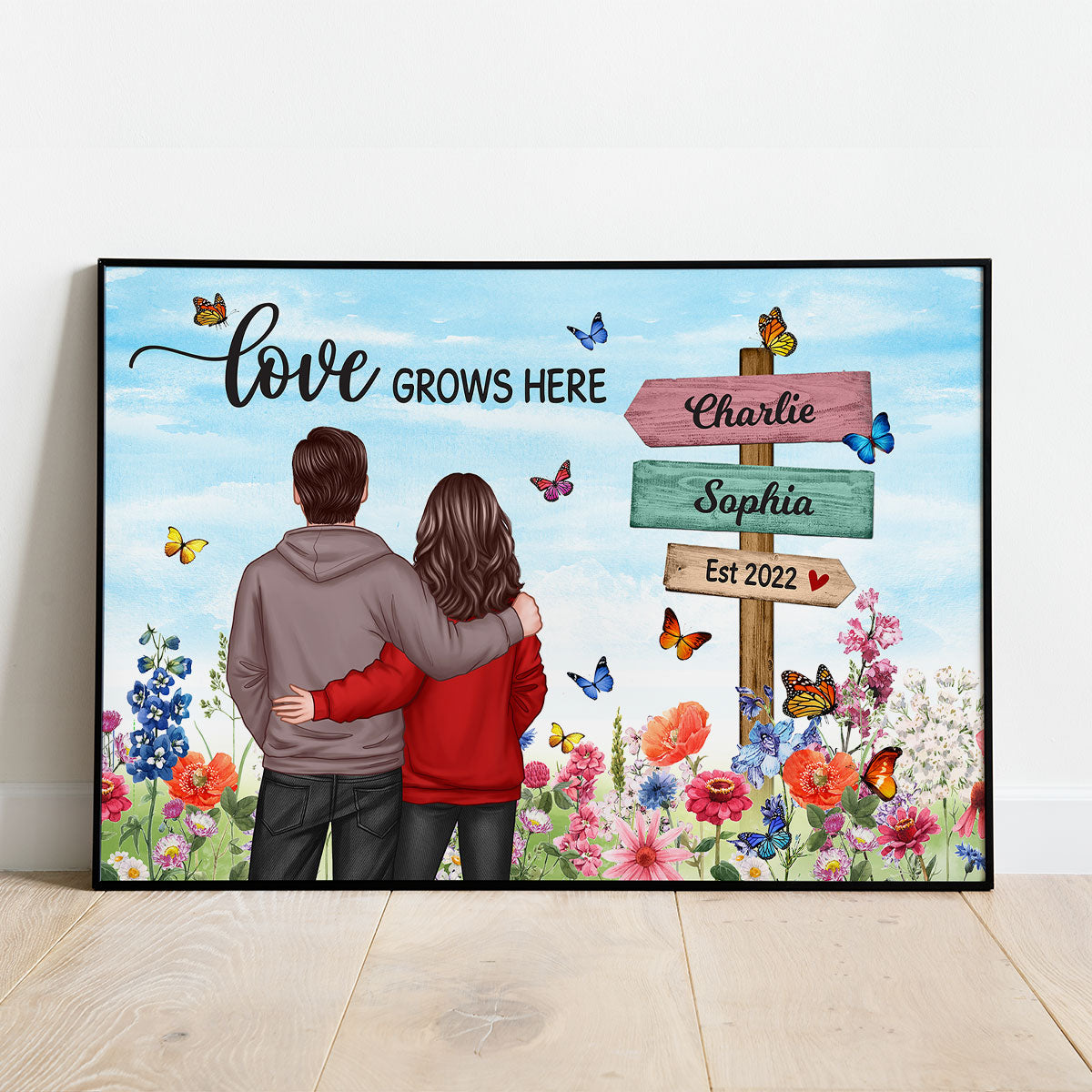 Couple In Flower Garden Sign Personalized Poster,  Gift, Anniversary Gift For Couples, For Him, For Her
