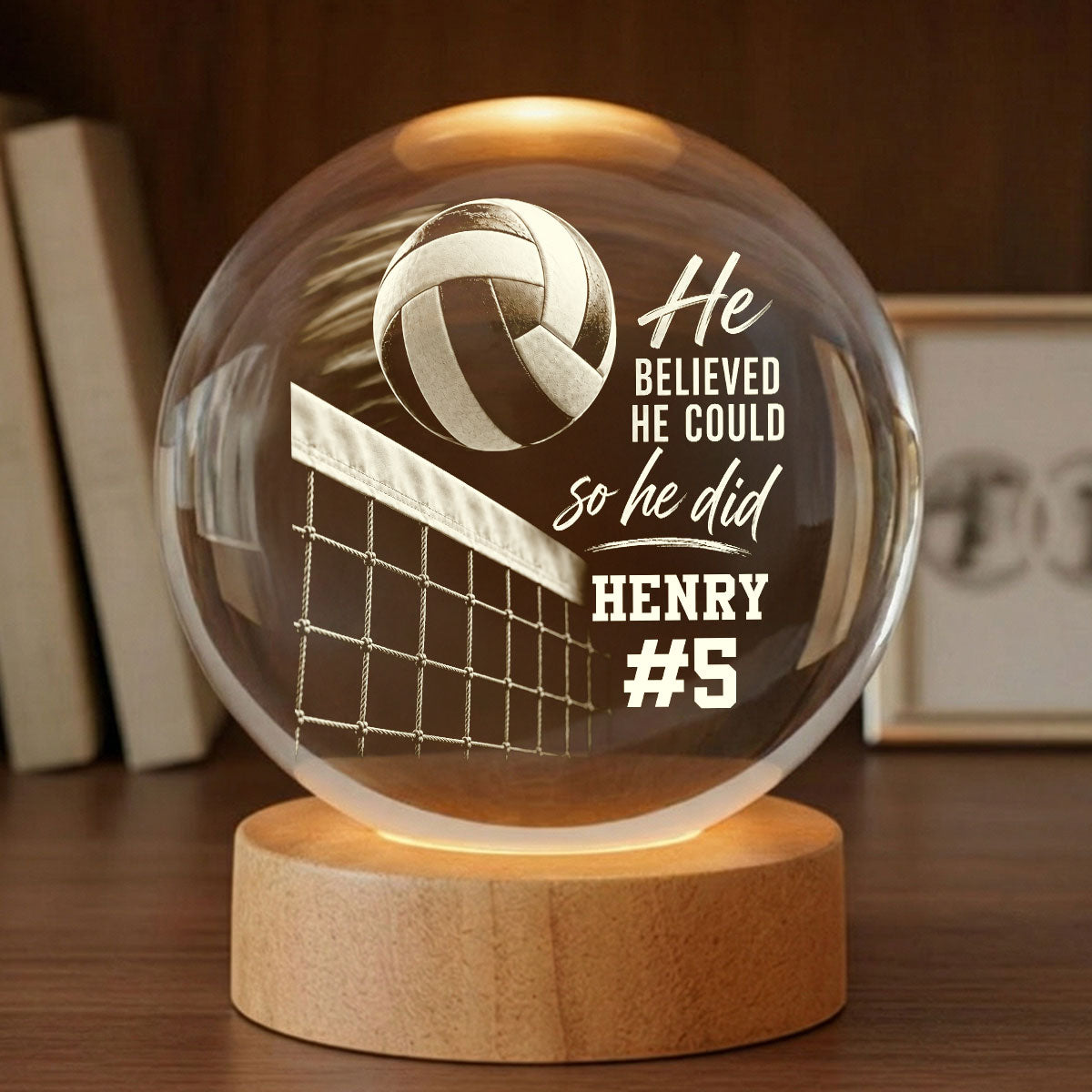 Proud Volleyball Player Custom Name And Number - Personalized Crystal Ball - Christmas Gift For Teenagers, Volleyball Players, Daughter, Granddaughter, Son, Grandson