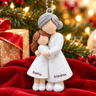 Heartwarming Grandma Hugging Granddaughter - Personalized 3D Printed Ornament - Real 3D Figurine, Christmas Gift For Granddaughters