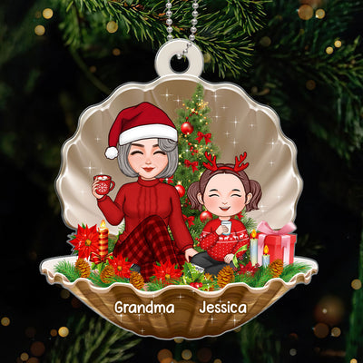 Cute Grandma Grandkids In Pearl Shell Personalized Christmas Acrylic Ornament