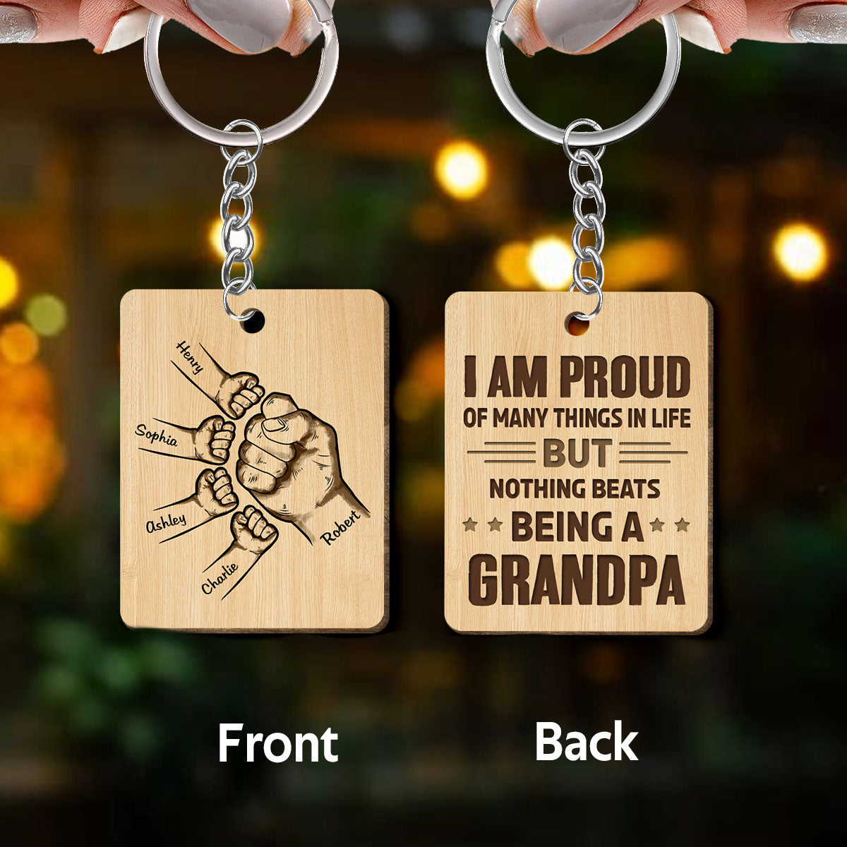 Nothing Beats Being A Grandpa Personalized Wooden Keychain