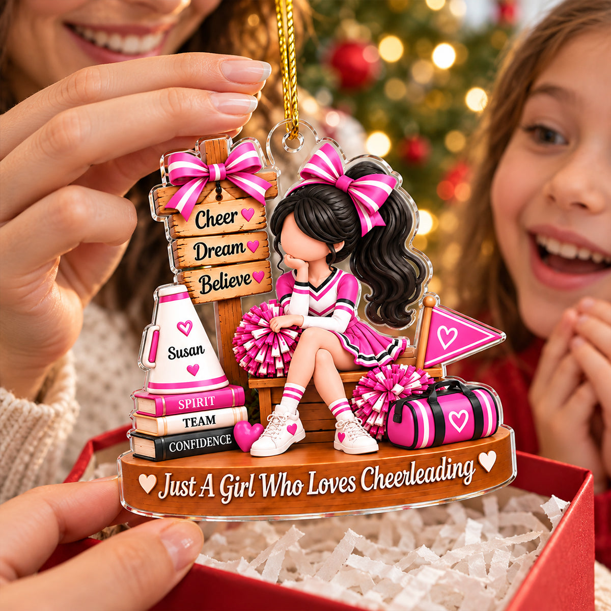 Just a Girl Who Loves Cheerleading - Personalized Acrylic Ornament - Christmas Gift for Daughter, Granddaughter