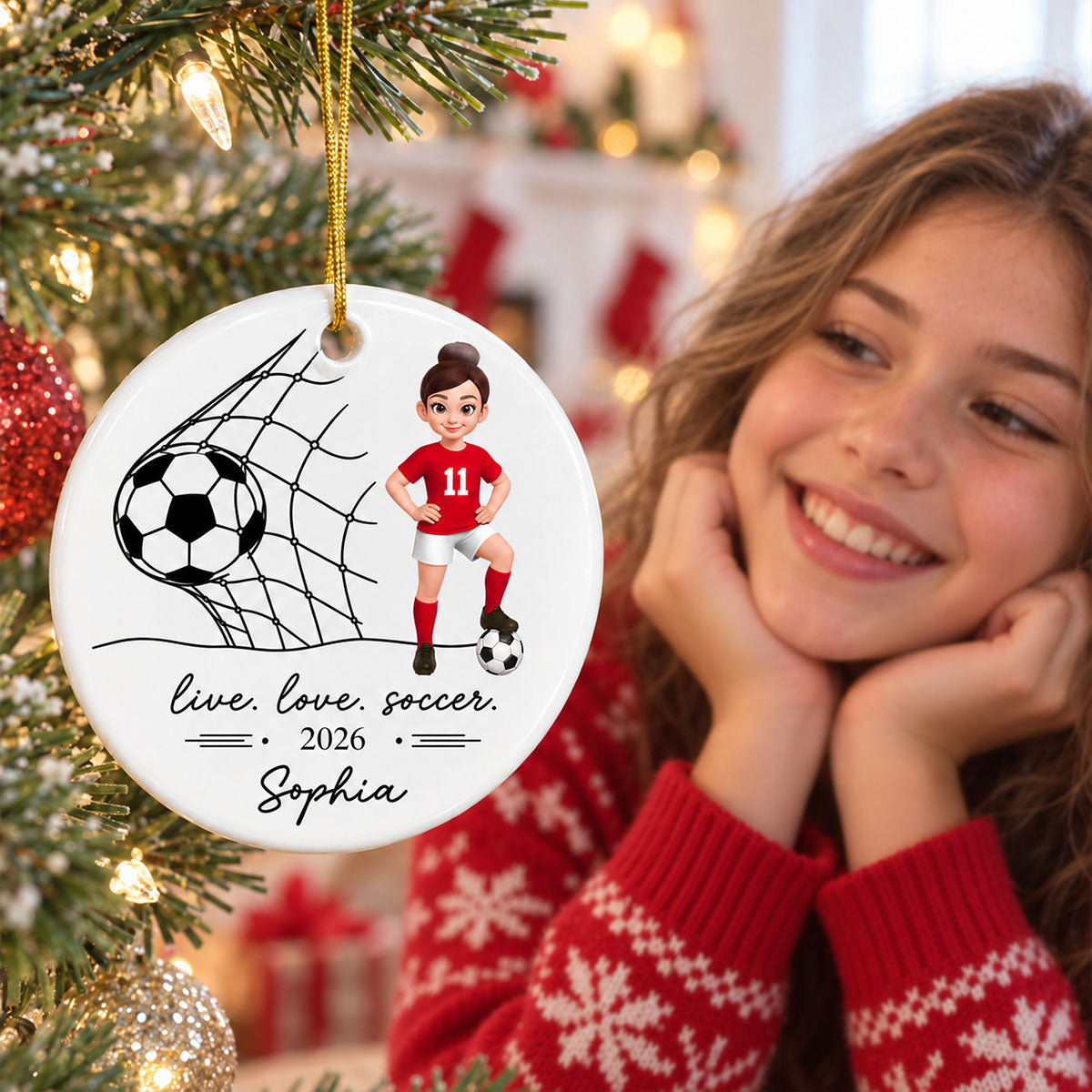 Live Love Soccer Girl Boy - Personalized Ceramic Ornament - Christmas Gift For Daughter, Gift For Son