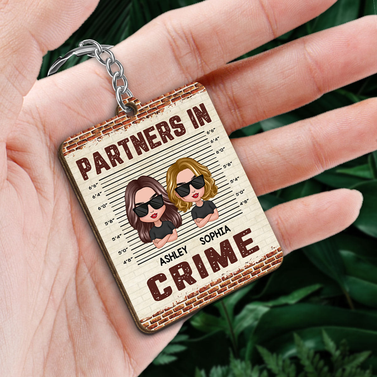 Doll Friends Besties Sisters Brothers Siblings Partners In Crime Favorite Song Scannable QR Code Personalized Wooden Keychain