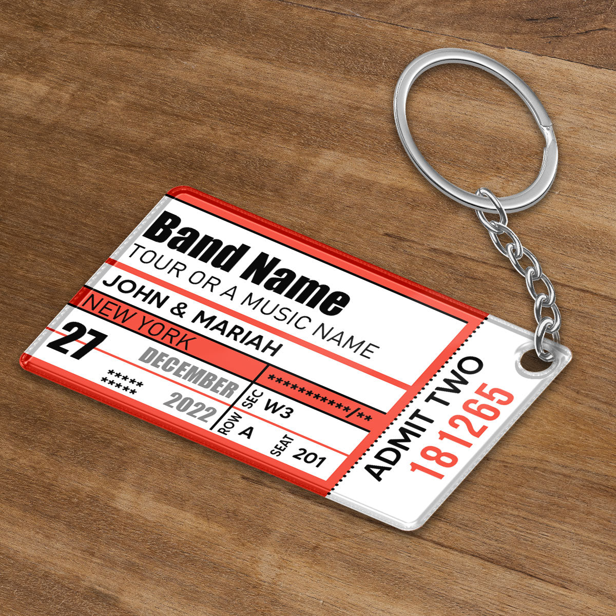 Custom Concert Stub Ticket Keepsake Personalized Acrylic Keychain
