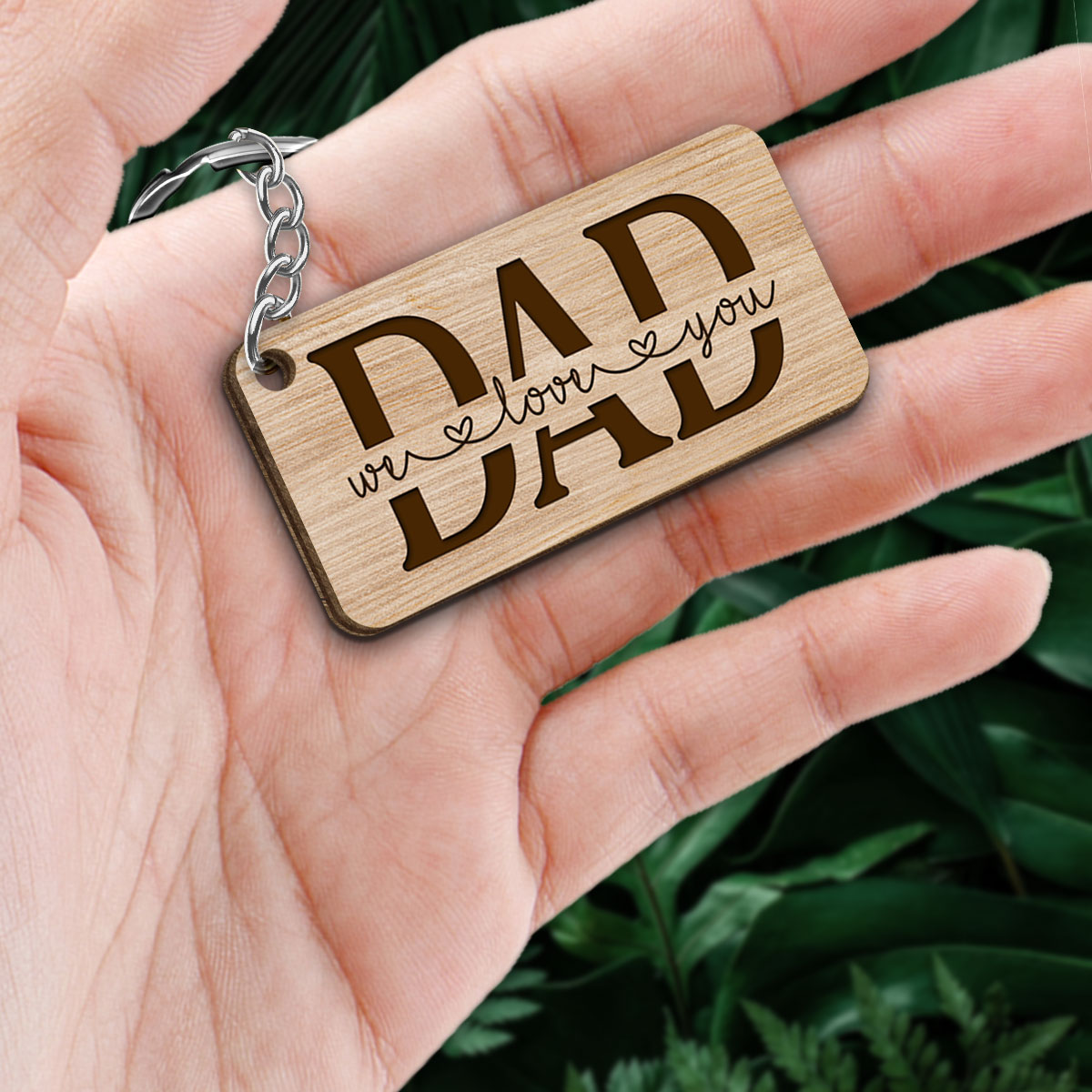 Best Dad Ever Back View Dad And Daughters Sons Personalized Wooden Keychain
