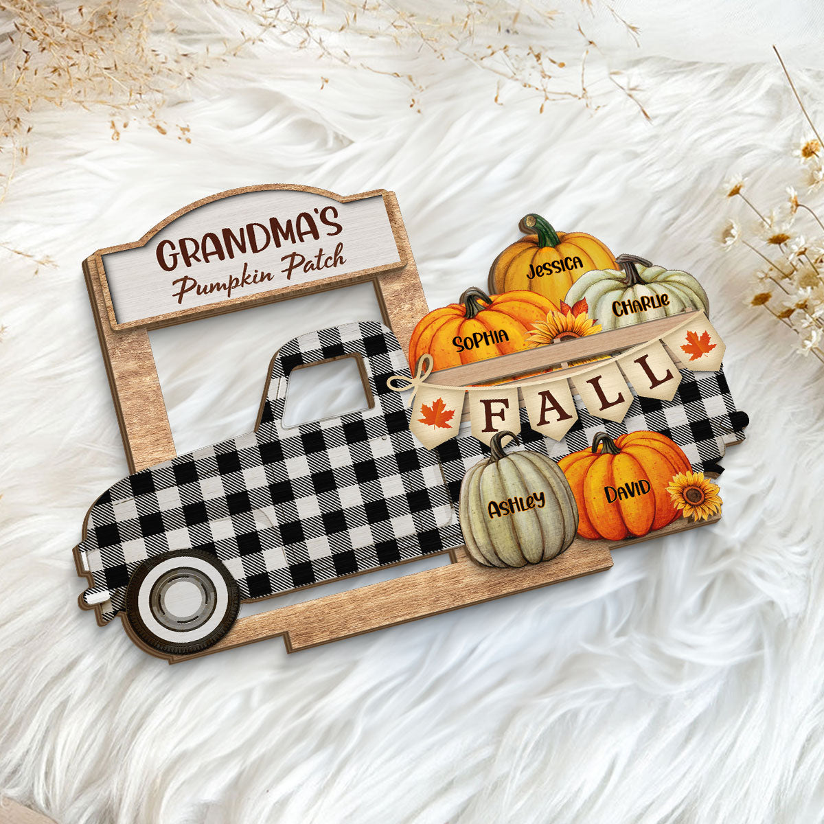 Grandma Fall Season Truck Pumpkins Personalized Standing Wooden Plaque