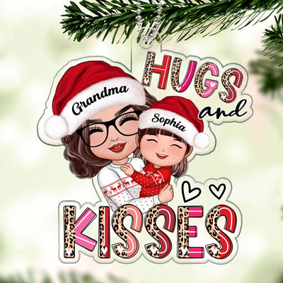 Hugs And Kisses Grandma Hugging Grandkid Personalized Acrylic Ornament