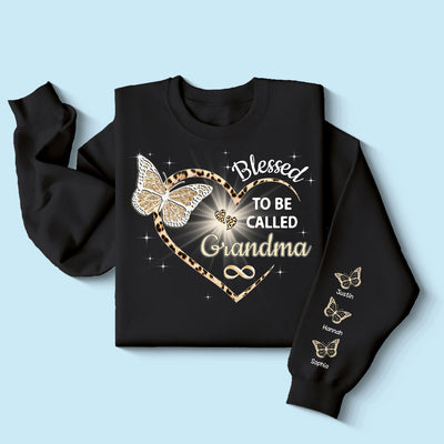 Blessed To Be Called Grandma Butterflies Heart Personalized Sleeve Printed Sweatshirt