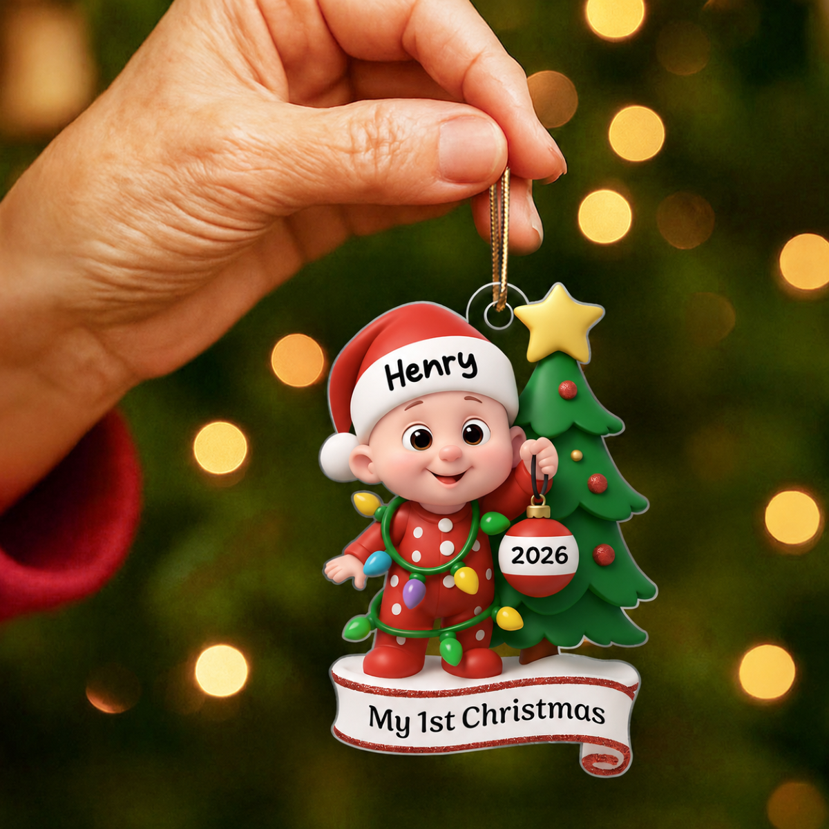 Baby's 1st Christmas Holding Bauble Personalized Acrylic Ornament, Christmas Gift for Baby, Christmas Keepsake