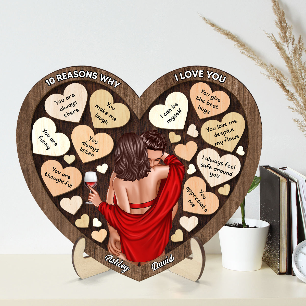 Couple Kissing On Shoulder In Heart Reasons Why I Love You,  Gift For Him, For Her