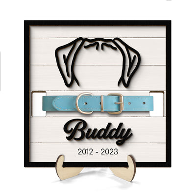 Pet Loss Dog Head Outline Memorial Remembrance Gift Pet Collar Keepsake Personalized Wooden Pet Collar Holder