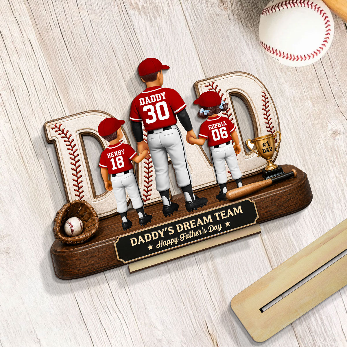 No 1 Baseball Dad Legend We Caught The Best Dad - Personalized 2-Layered Wooden Plaque - Father's Day Gift For Dad, Husband