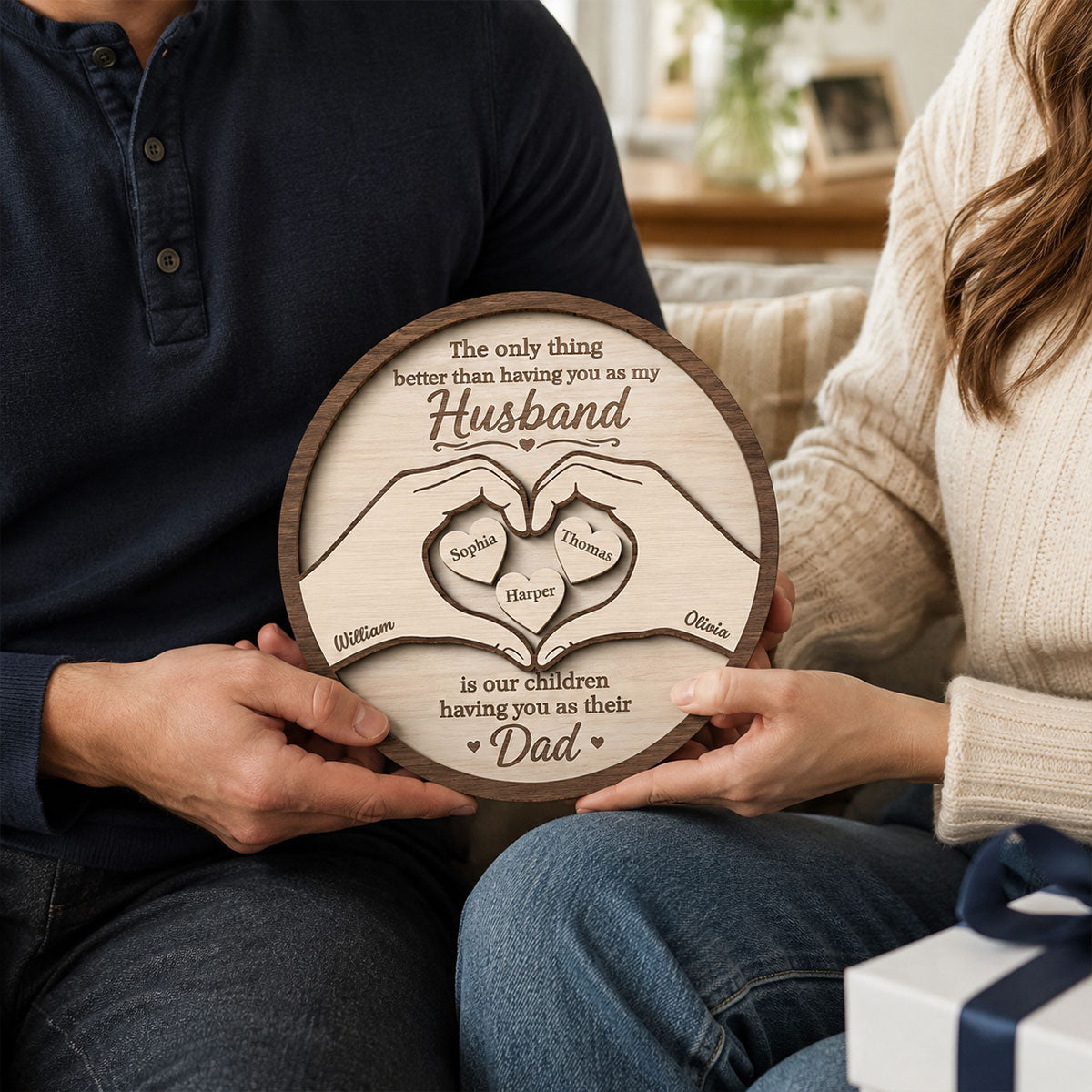 The Only Thing Having You As My Husband Hearts in Hands - Personalized 2-Layered Wooden Plaque - Father's Day Gift For Husband