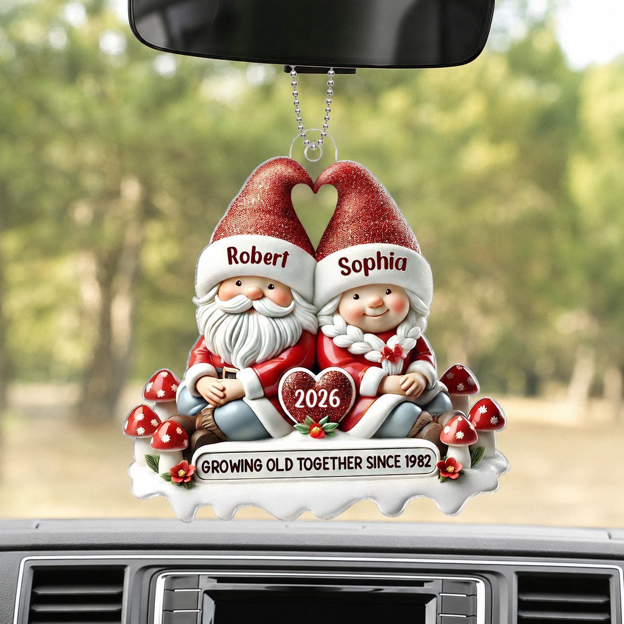 3D Effect Gnome Couple Personalized Acrylic Car Hanger Ornament, Valentine's Gift For Him, For Her, Husband, Wife