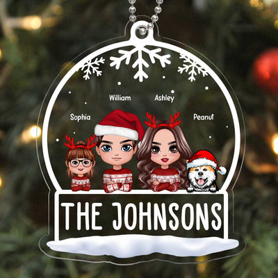 Family Peeking Snow Globe Personalized Acrylic Ornament