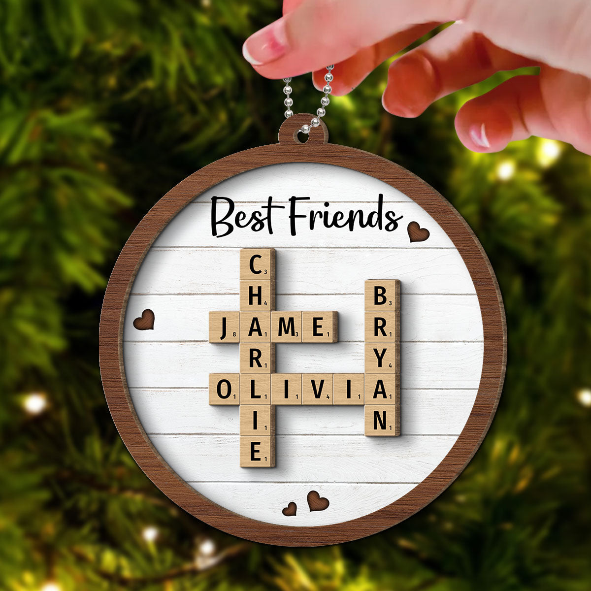Best Friends Crossword Puzzle Art Personalized 2-Layer Wooden Ornament, Christmas Gift For Best Friends, Besties