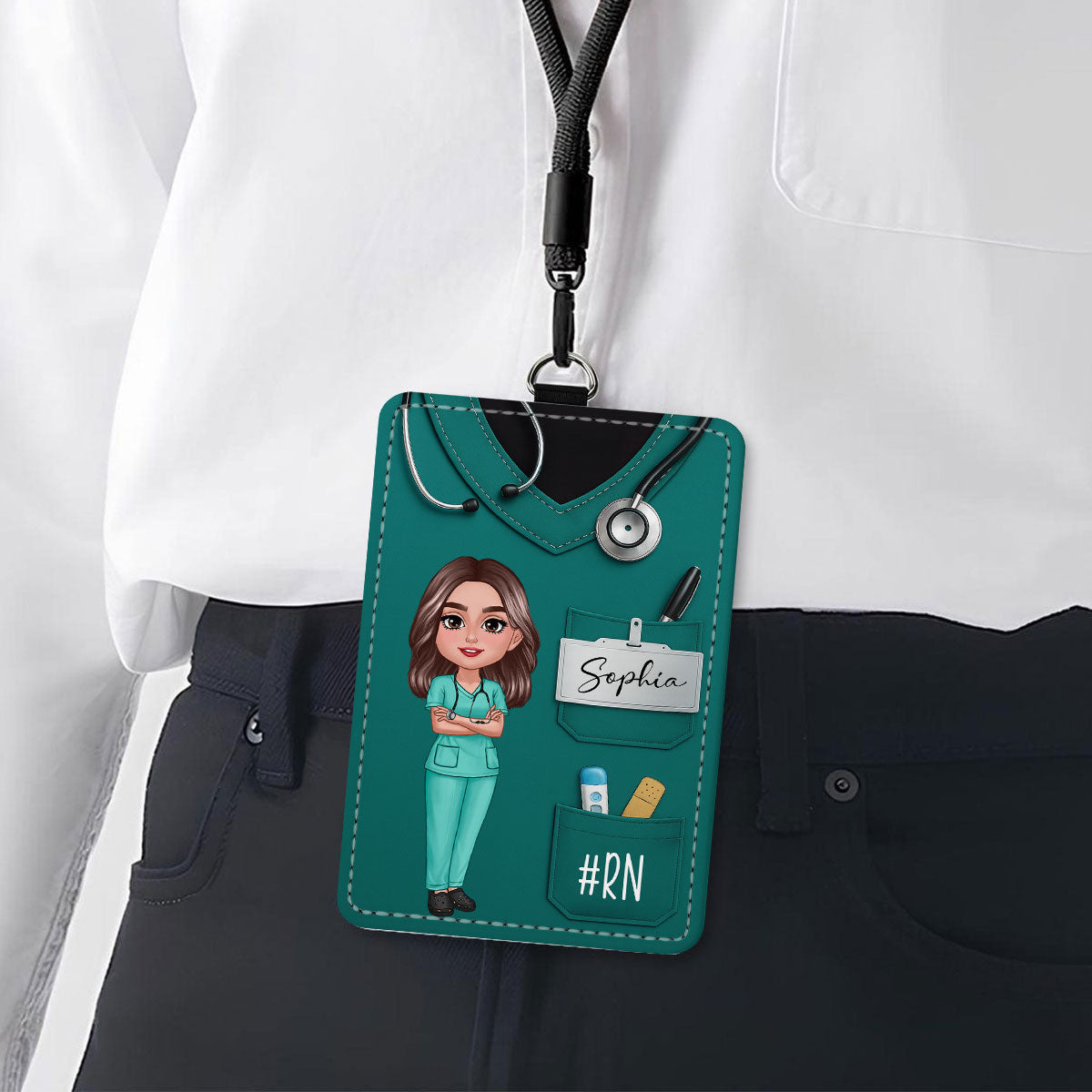 Scrub Theme Nurse CNA CMA RN LPN Name Personalized ID Badge Holder