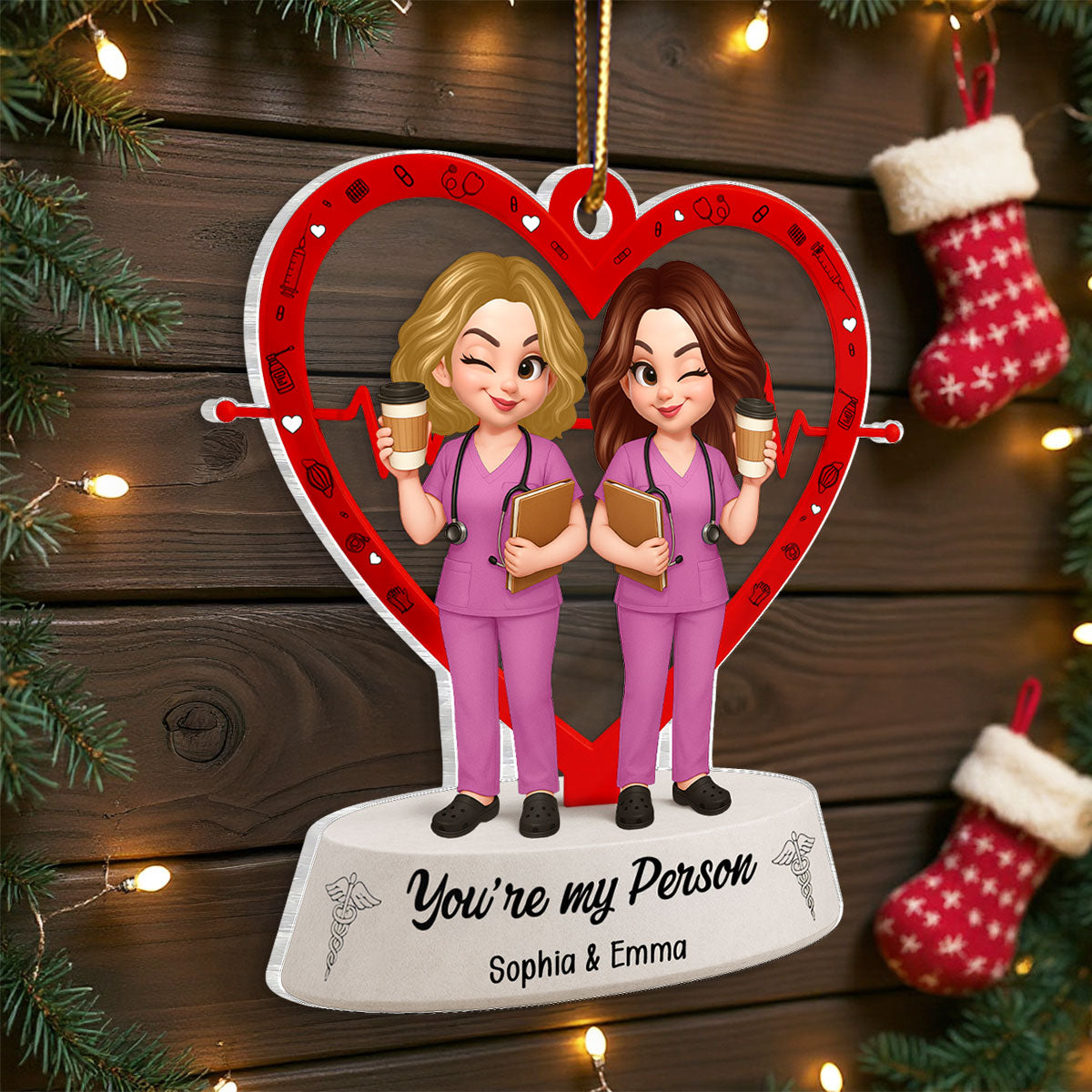 Nurse Heart Friendship Personalized Acrylic Ornament, Christmas Gift for Coworkers