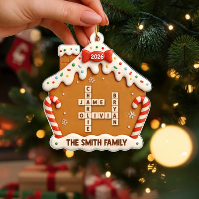 Family Name Crossword Cake House - Personalized Acrylic Ornament - Special Christmas Gift For Family