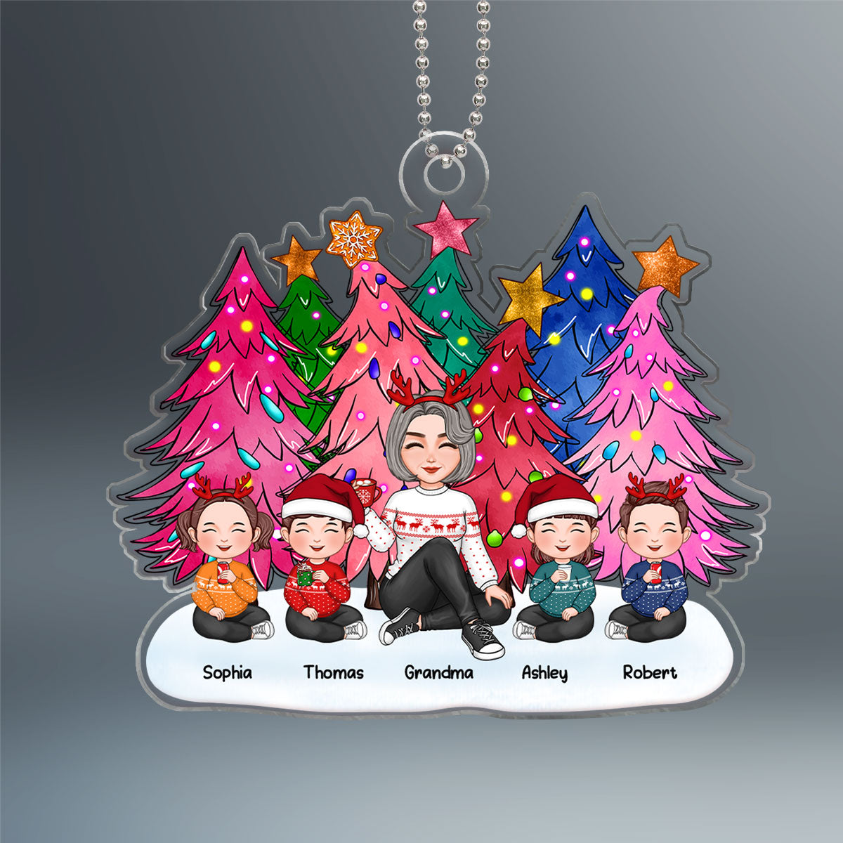 Colorful Tree With Lights Grandma Grandkids Personalized Acrylic Ornament