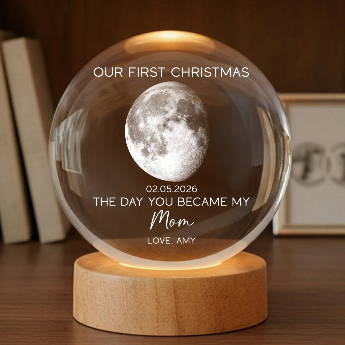 The Day You Became My Mom Dad Custom Moon Phase First Christmas - Personalized Crystal Ball LED Night Light - Christmas Gift For New Mom, New Dad, New Parents