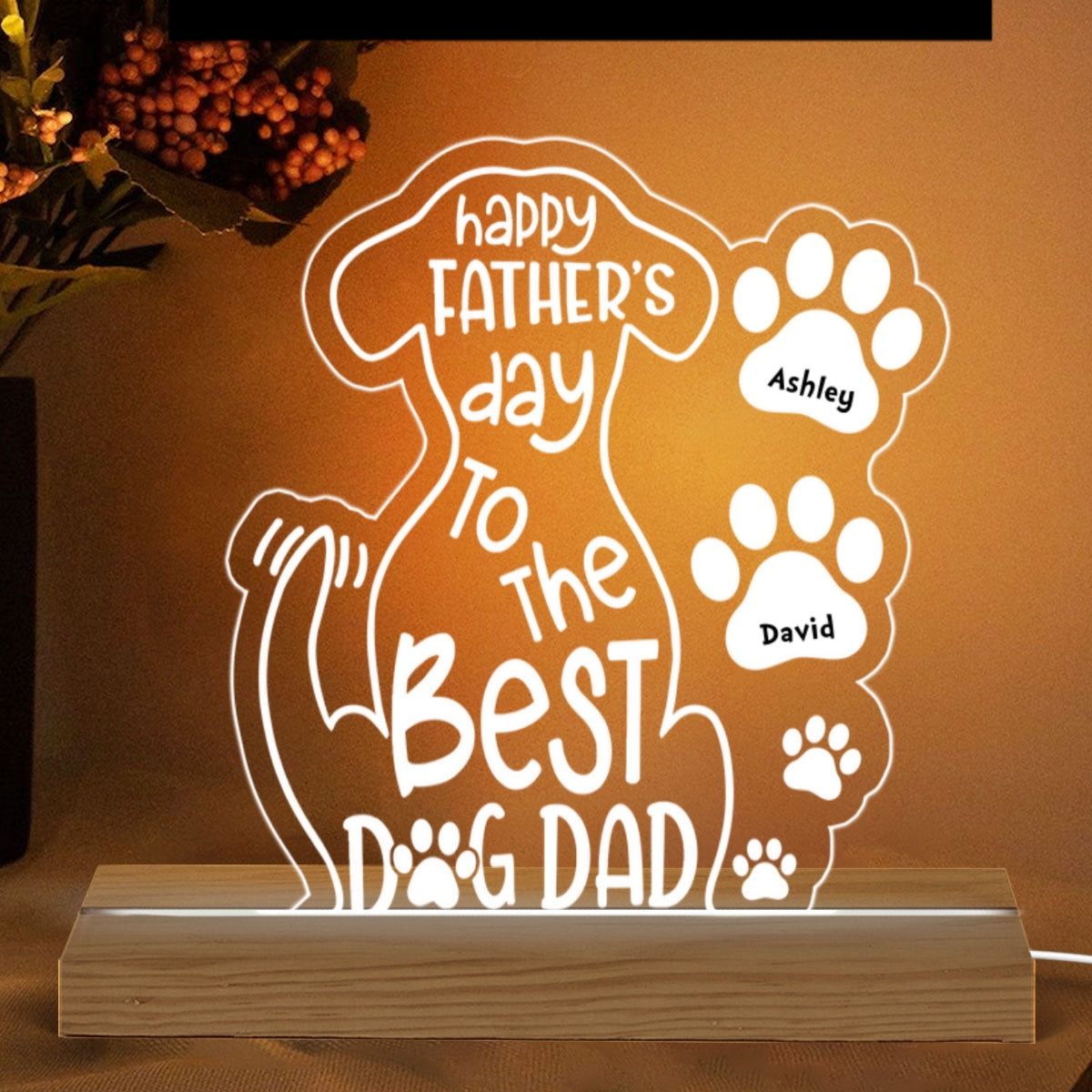 Happy Father‘s Day To The Best Dog Dad Personalized Warm Custom Shape LED Night Light