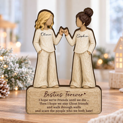 Besties Pinky Promise - Personalized Wooden Block Plaque - Christmas Gift For Best Friends