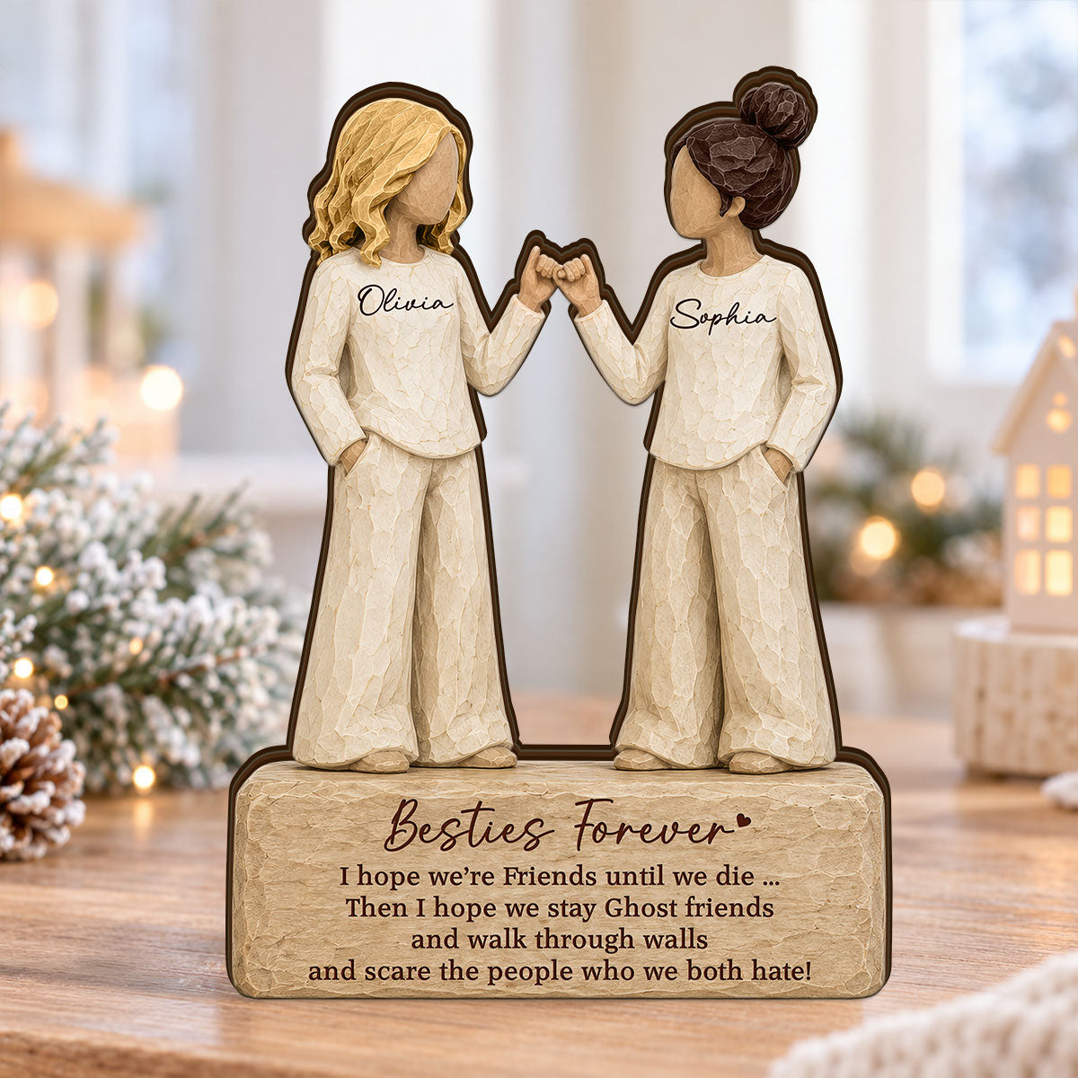 Besties Pinky Promise - Personalized Wooden Block Plaque - Christmas Gift For Best Friends