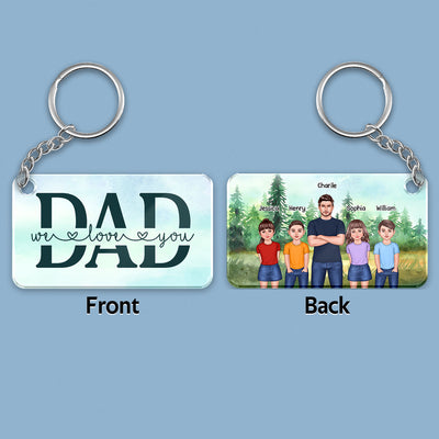 Dad And Kids Standing Front View Forest Personalized Acrylic Keychain