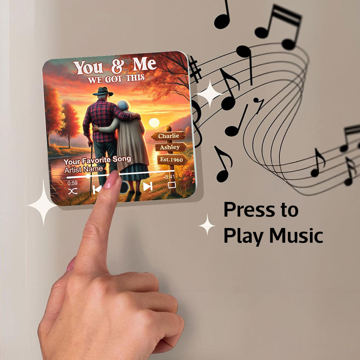 You & Me We Got This Old Couple At Lake Sunset Theme Personalized Music Fridge Magnet, Valentine's Gift For Her, Gift For Him