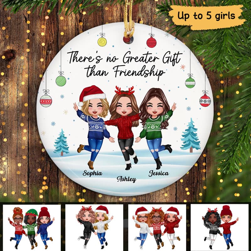Happy Doll Besties No Greater Gift Than Friendship Personalized Circle Ornament