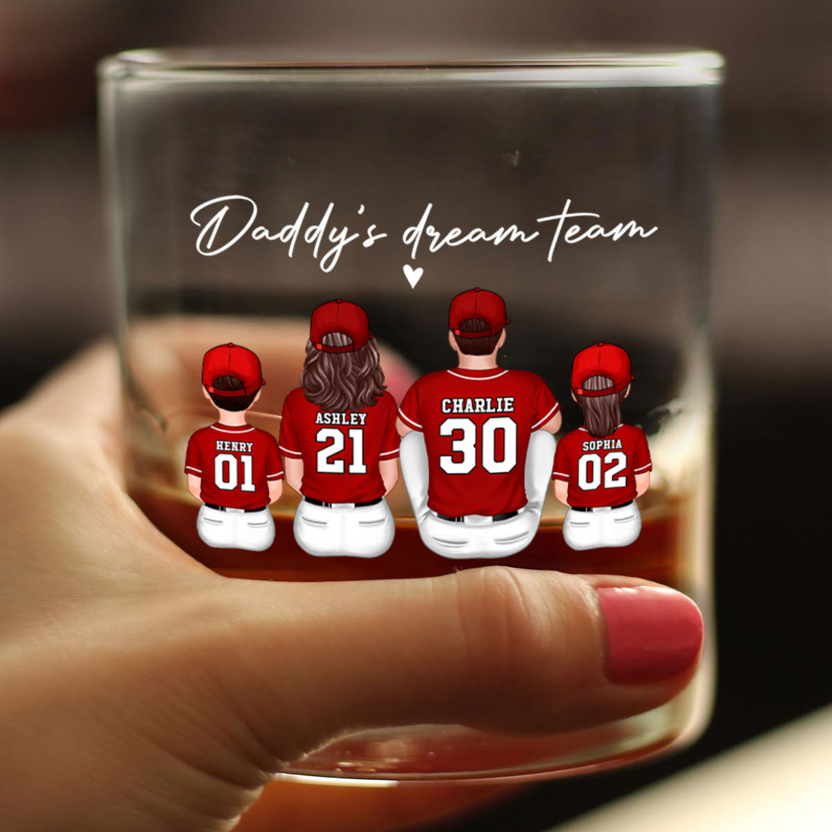 Baseball Daddy's Dream Team Personalized Wine Glass, Father's Day Gift for Dad, Gift for Husband