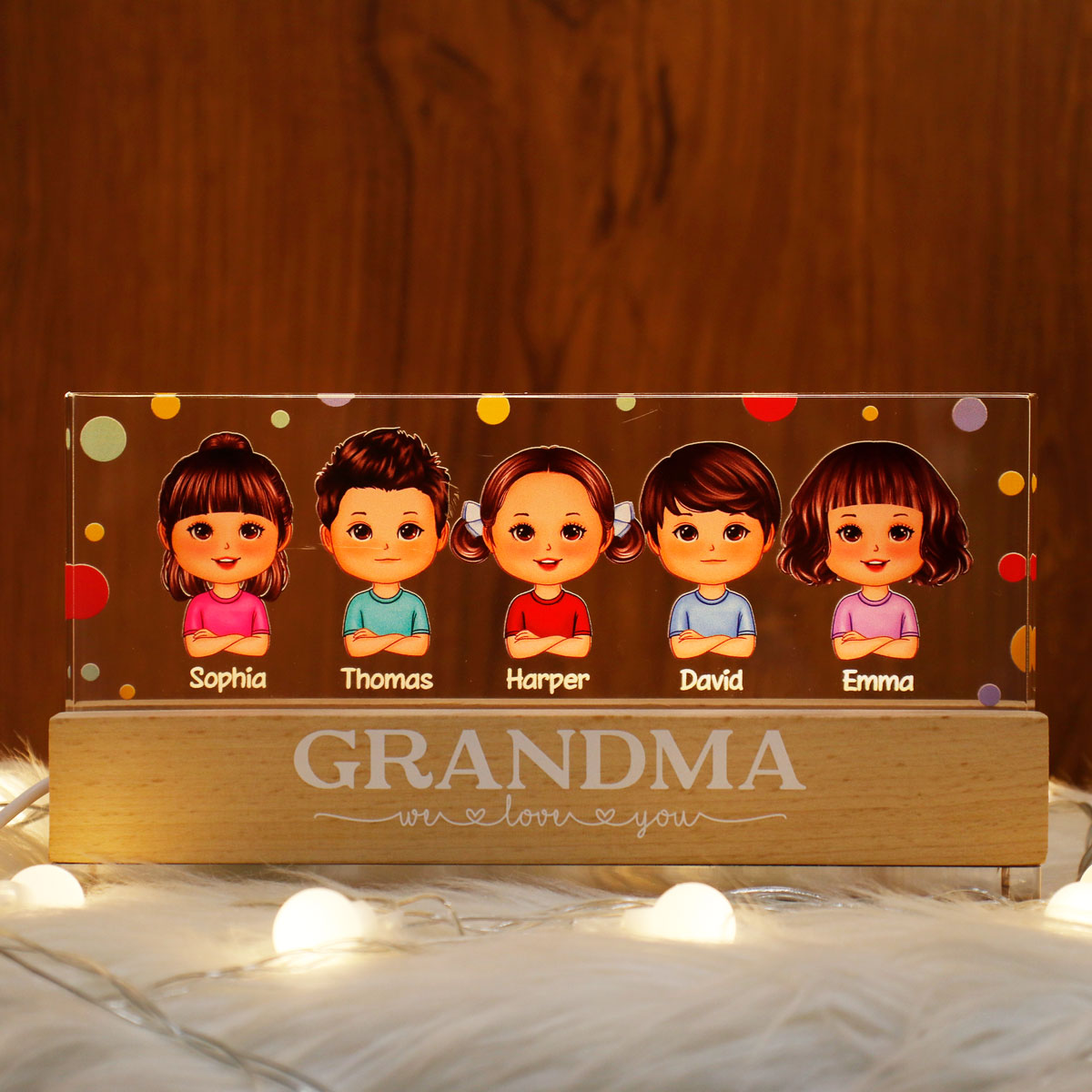 Polka Dot Grandma Mom We Love You Personalized LED Night Light