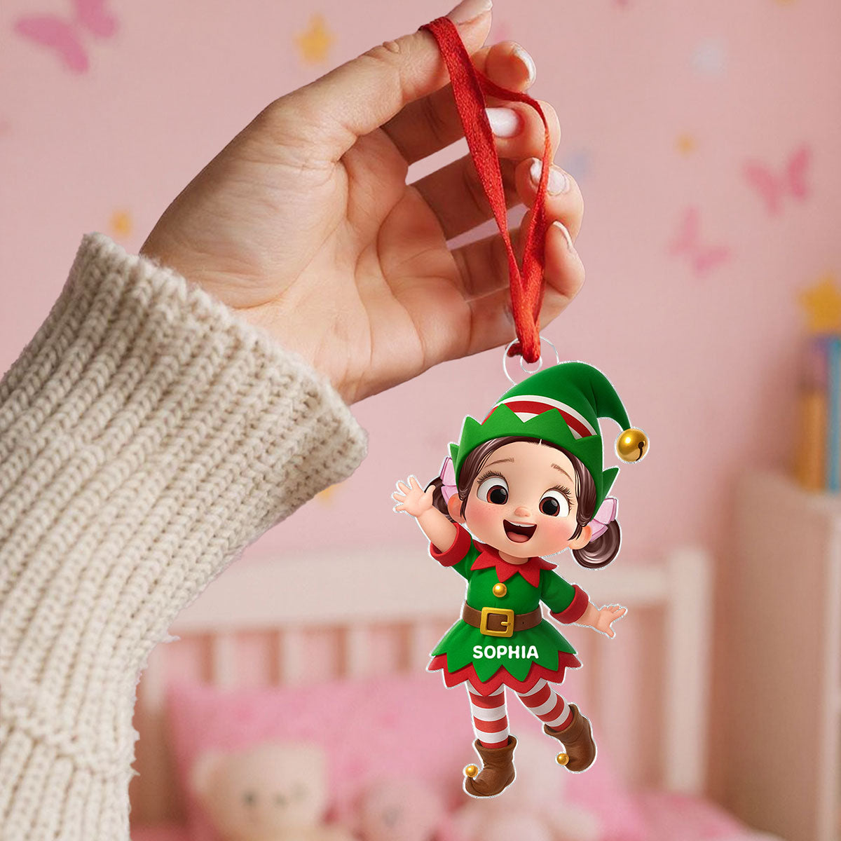 Cute Kid Christmas Elf Costume Personalized Acrylic Ornament - Adorable Christmas Gift For Kids, Grandkids