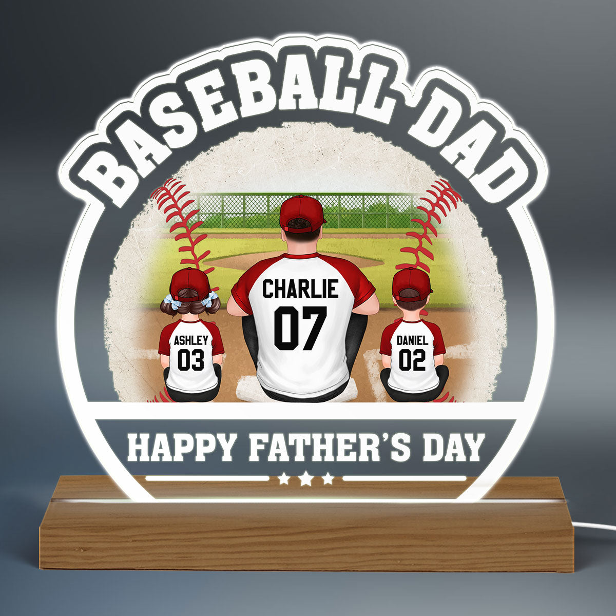 Baseball Dad Happy Father‘s Day Personalized Warm Acrylic Custom Shape LED Night Light
