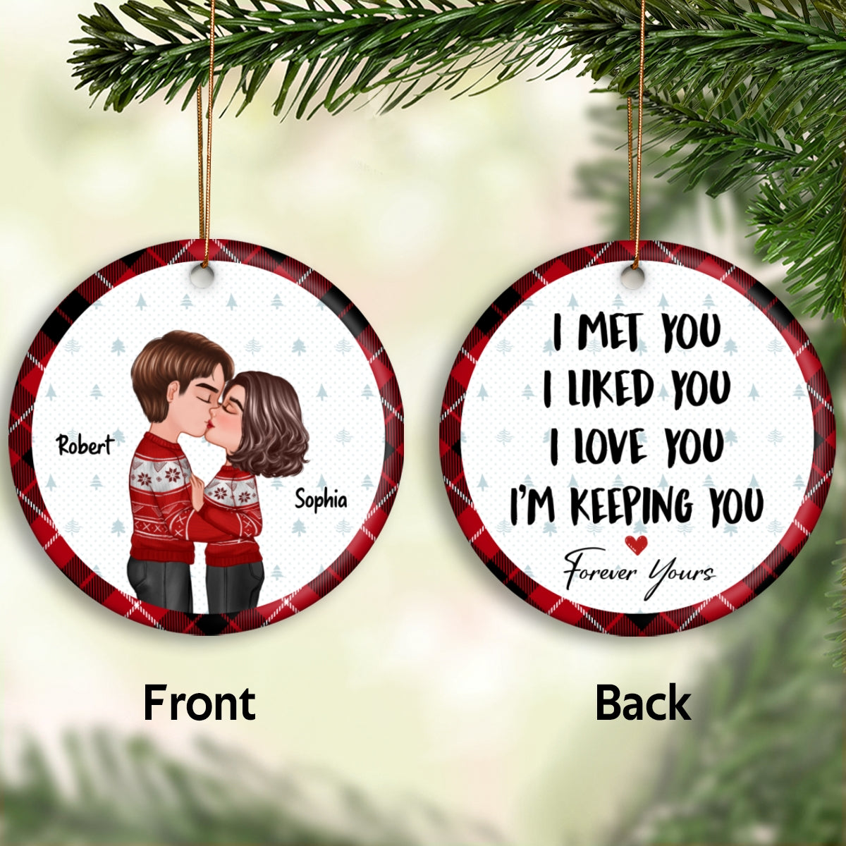 Doll Couple Kissing Christmas Gift For Him For Her Personalized Double Sided Circle Ornament