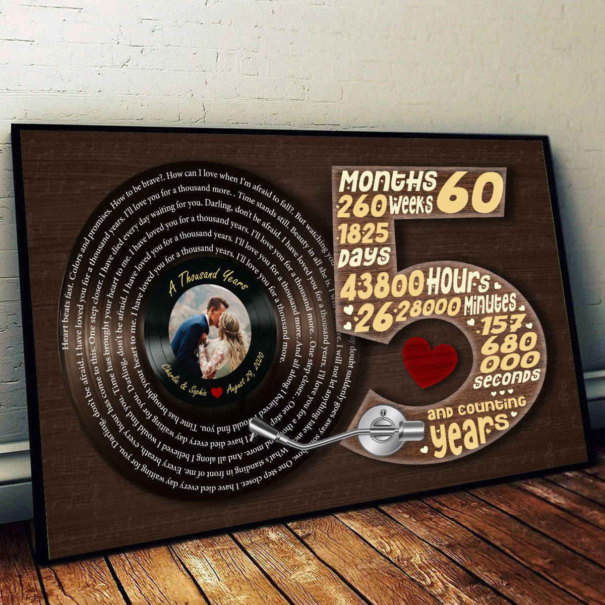 Upload Photo 1st 5th 10th 20th 50th Anniversary Vinyl Record Song Lyrics Art Personalized Poster, Anniversary  Gift For Her, For Him, For The Couple