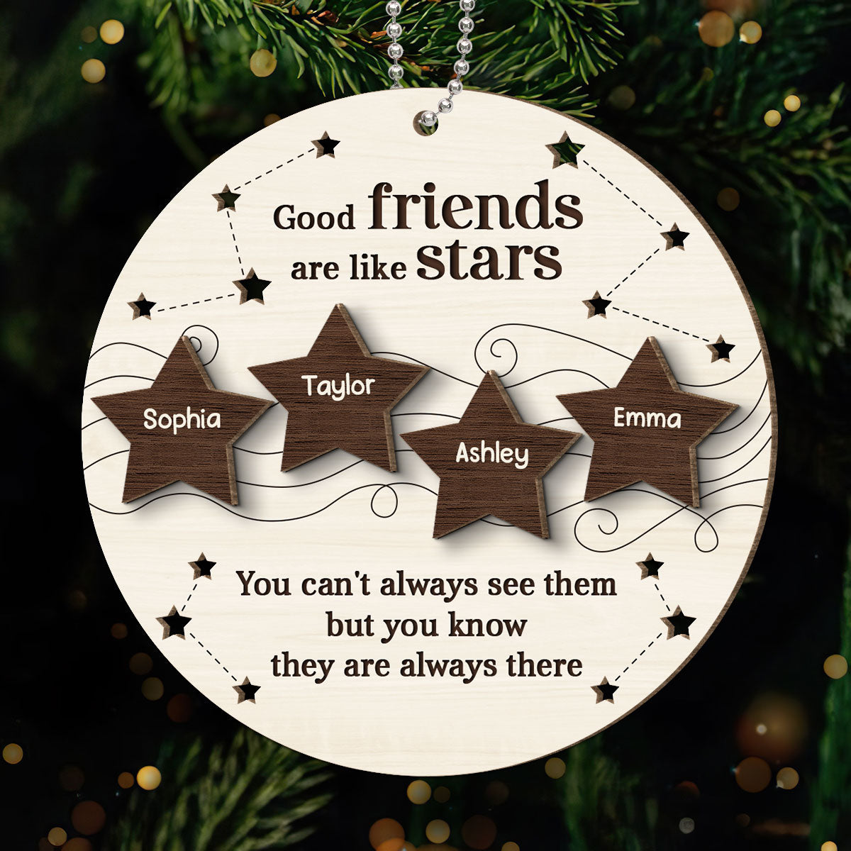Good Friends Like Stars Friendship Gift Personalized 2-Layer Wooden Ornament