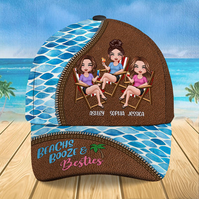 Beach Booze And Besties Personalized Classic Cap, Summer Gift For Besties