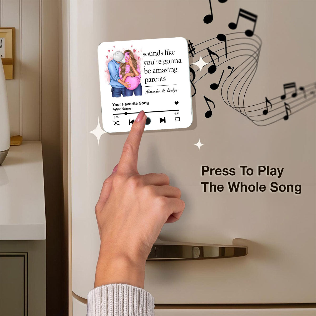 Sounds Like You're Gonna Be Amazing Parents Personalized Music Fridge Magnet, Perfect Gift For Pregnant Wife, Custom Favorite Song As Messages