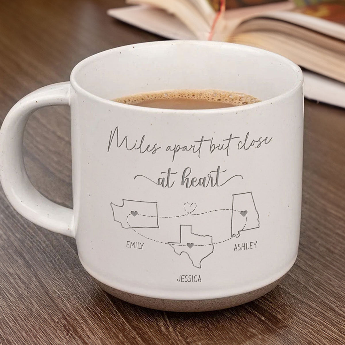Long Distance Family Friends Siblings Sisters Besties Personalized Pottery Mug, Togetherness Christmas Gift